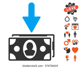 Banknotes Income icon with bonus lovely clip art. Vector illustration style is flat iconic elements for web design, app user interfaces.