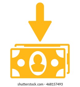 Banknotes Income icon. Vector style is flat iconic symbol with rounded angles, yellow color, white background.