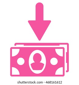 Banknotes Income icon. Vector style is flat iconic symbol with rounded angles, pink color, white background.
