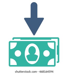Banknotes Income icon. Vector style is bicolor flat iconic symbol with rounded angles, cobalt and cyan colors, white background.