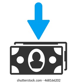 Banknotes Income icon. Vector style is bicolor flat iconic symbol with rounded angles, blue and gray colors, white background.