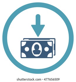Banknotes Income rounded icon. Vector illustration style is flat iconic bicolor symbol, cyan and blue colors, white background.