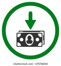 Banknotes Income rounded icon. Vector illustration style is flat iconic bicolor symbol, green and gray colors, white background.