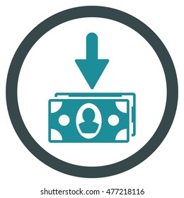 Banknotes Income vector bicolor rounded icon. Image style is a flat icon symbol inside a circle, soft blue colors, white background.