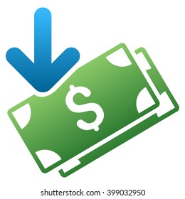 Banknotes Income vector toolbar icon for software design. Style is a gradient icon symbol on a white background.