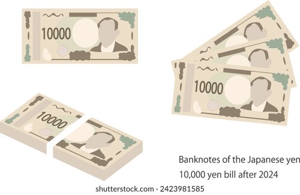 Banknotes of the Japanese yen,10,000 yen after 2024, vector illustration