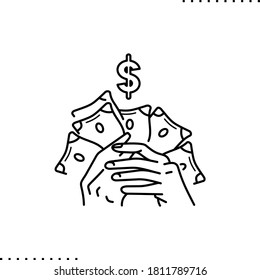 Banknoten, Geldanforderung, Arbeitskompensation, Vektorsymbol in der Skizze