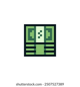 Banknotes paper money dollars cash icon pixel art flat style. 8-bit. Sticker design. Isolated vector illustration.