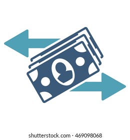 Banknotes Payments icon. Vector style is bicolor flat iconic symbol with rounded angles, cyan and blue colors, white background.