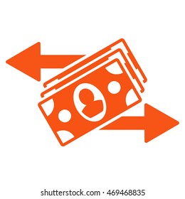 Banknotes Payments icon. Vector style is flat iconic symbol with rounded angles, orange color, white background.