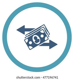 Banknotes Payments vector bicolor rounded icon. Image style is a flat icon symbol inside a circle, cyan and blue colors, white background.