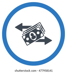 Banknotes Payments vector bicolor rounded icon. Image style is a flat icon symbol inside a circle, smooth blue colors, white background.