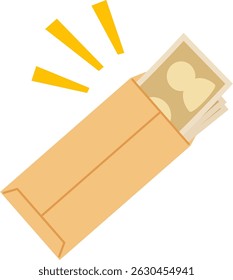 Banknotes peeking out of a brown envelope