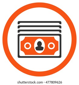Banknotes rounded icon. Vector illustration style is flat iconic bicolor symbol, orange and gray colors, white background.