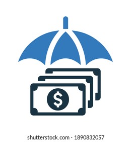 Billetes, icono del paraguas de seguridad. Vector editable aislado en un fondo blanco.