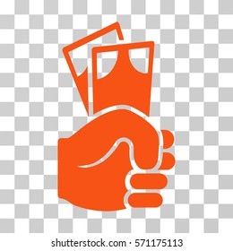 Banknotes Salary Hand icon. Vector illustration style is flat iconic symbol, orange color, transparent background. Designed for web and software interfaces.