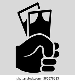 Banknotes Salary Hand vector icon. Flat black symbol. Pictogram is isolated on a light gray background. Designed for web and software interfaces.