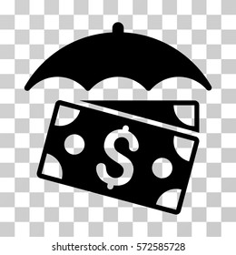 Banknotes Umbrella icon. Vector illustration style is flat iconic symbol, black color, transparent background. Designed for web and software interfaces.