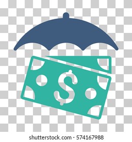 Banknotes Umbrella icon. Vector illustration style is flat iconic bicolor symbol, cobalt and cyan colors, transparent background. Designed for web and software interfaces.