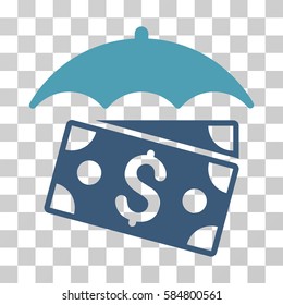 Banknotes Umbrella icon. Vector illustration style is flat iconic bicolor symbol, cyan and blue colors, transparent background. Designed for web and software interfaces.
