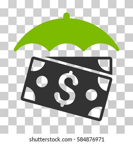 Banknotes Umbrella icon. Vector illustration style is flat iconic bicolor symbol, eco green and gray colors, transparent background. Designed for web and software interfaces.