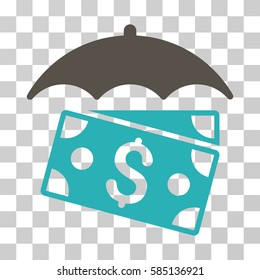 Banknotes Umbrella icon. Vector illustration style is flat iconic bicolor symbol, grey and cyan colors, transparent background. Designed for web and software interfaces.