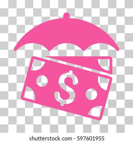 Banknotes Umbrella icon. Vector illustration style is flat iconic symbol, pink color, transparent background. Designed for web and software interfaces.
