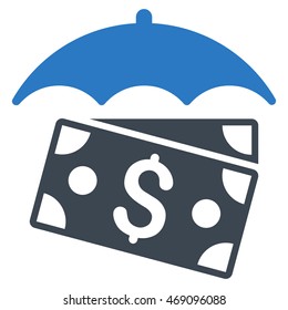 Banknotes Umbrella icon. Vector style is bicolor flat iconic symbol with rounded angles, smooth blue colors, white background.