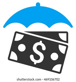 Banknotes Umbrella icon. Vector style is bicolor flat iconic symbol with rounded angles, blue and gray colors, white background.