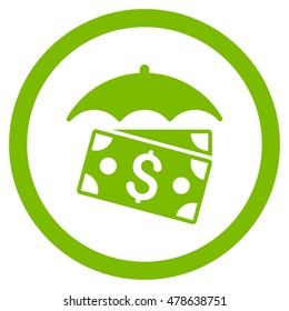 Banknotes Umbrella rounded icon. Vector illustration style is flat iconic symbol, eco green color, white background.
