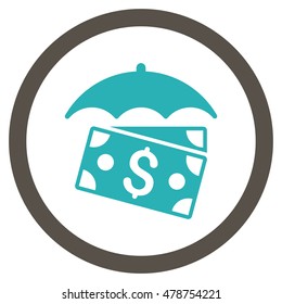 Banknotes Umbrella vector bicolor rounded icon. Image style is a flat icon symbol inside a circle, grey and cyan colors, white background.