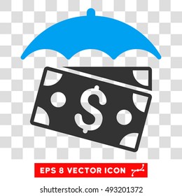 Banknotes Umbrella vector icon. Image style is a flat blue and gray pictogram symbol.