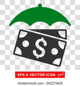 Banknotes Umbrella vector icon. Image style is a flat green and gray pictogram symbol.