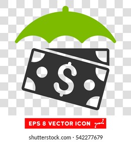 Banknotes Umbrella vector icon. Image style is a flat eco green and gray pictogram symbol.