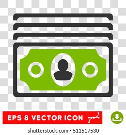 Banknotes vector icon. Image style is a flat eco green and gray pictogram symbol.