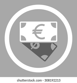 Banknotes vector icon. This flat rounded symbol uses dark gray and white colors and isolated on a silver background.