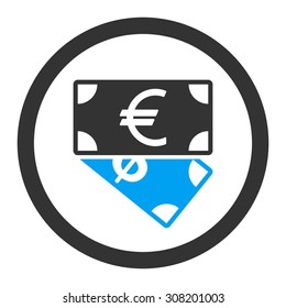 Banknotes vector icon. This flat rounded symbol uses blue and gray colors and isolated on a white background.