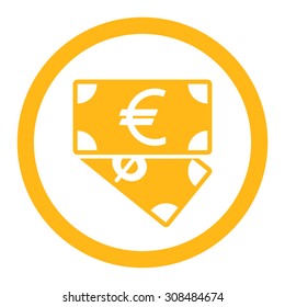 Banknotes vector icon. This flat rounded symbol uses yellow color and isolated on a white background.