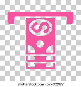 Banknotes Withdraw icon. Vector illustration style is flat iconic symbol, pink color, transparent background. Designed for web and software interfaces.