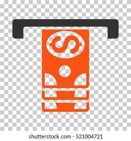 Banknotes Withdraw icon. Vector pictogram style is a flat bicolor symbol, orange and gray colors, chess transparent background. Designed for software and web interface toolbars and menus.