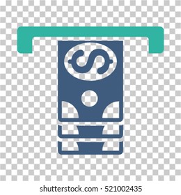 Banknotes Withdraw icon. Vector pictograph style is a flat bicolor symbol, cobalt and cyan colors, chess transparent background. Designed for software and web interface toolbars and menus.