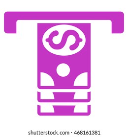 Banknotes Withdraw icon. Vector style is flat iconic symbol with rounded angles, violet color, white background.