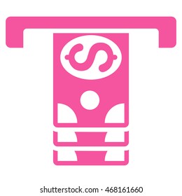 Banknotes Withdraw icon. Vector style is flat iconic symbol with rounded angles, pink color, white background.