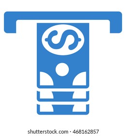 Banknotes Withdraw icon. Vector style is flat iconic symbol with rounded angles, cobalt color, white background.