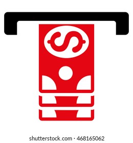 Banknotes Withdraw icon. Vector style is bicolor flat iconic symbol with rounded angles, intensive red and black colors, white background.