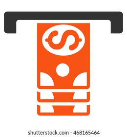 Banknotes Withdraw icon. Vector style is bicolor flat iconic symbol with rounded angles, orange and gray colors, white background.