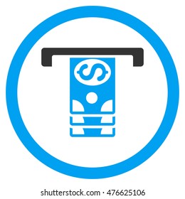 Banknotes Withdraw rounded icon. Vector illustration style is flat iconic bicolor symbol, blue and gray colors, white background.