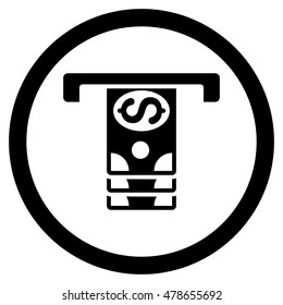 Banknotes Withdraw rounded icon. Vector illustration style is flat iconic symbol, black color, white background.