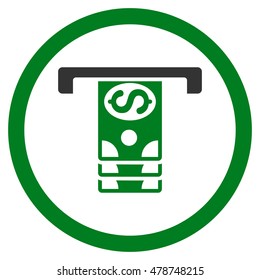 Banknotes Withdraw rounded icon. Vector illustration style is flat iconic bicolor symbol, green and gray colors, white background.