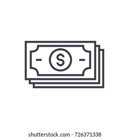 banknotes,dollars vector line icon, sign, illustration on background, editable strokes